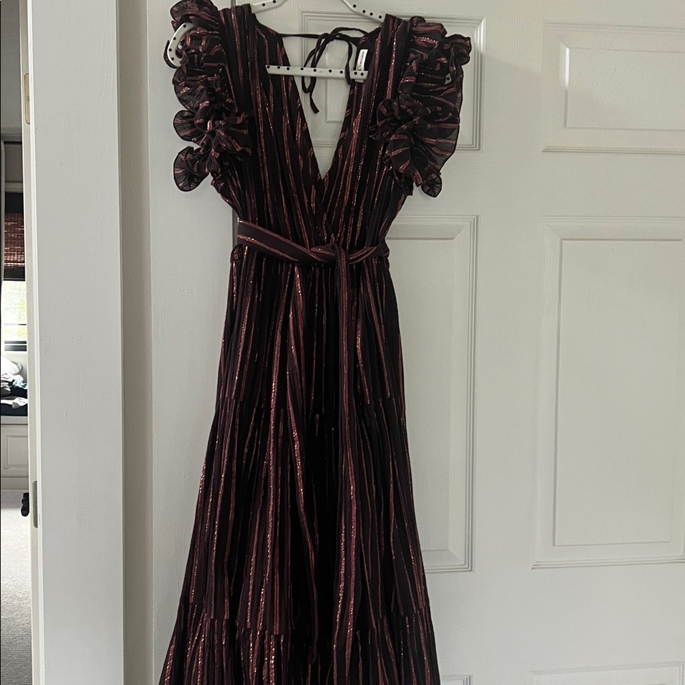 Elegant Chocolate brown and pink metallic Striped Dress by Ulla Johnson